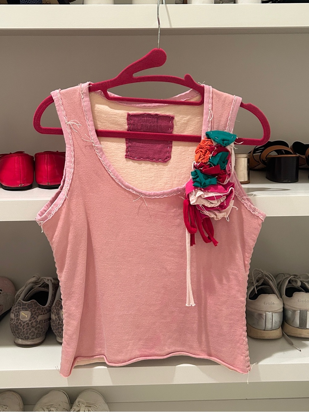 Light Pink Sleeveless Tank with Floral Fabric Accent